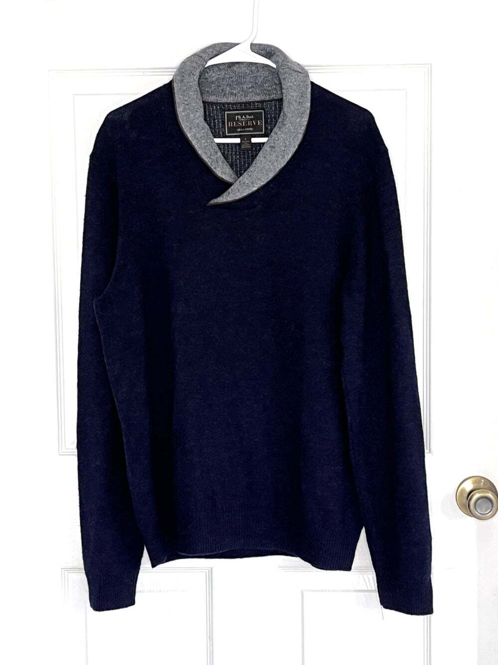 Jos A Bank Reserve Lambswool Blend Sweater Shawl Collar Pullover Preppy Academia
